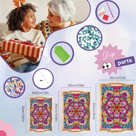 EWJRNSF Diamond Art Kits for Adults Wooden Serving Trays with Handles, 5D Diamond Painting Big Gem Arts and Craft Gifts Trays Decor Gift Home Decor 7.8x11.8 Inches Mandala H