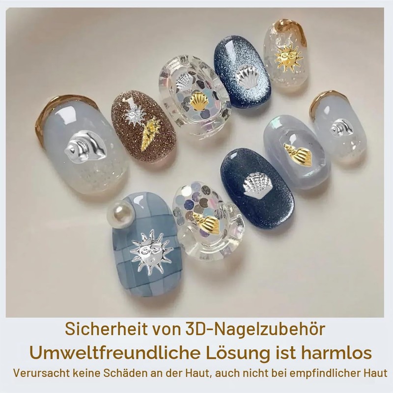 EIROVYA 2 Sets Ocean Charms Nails, Nail Charms, Stones for