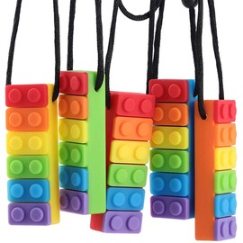 Paquete de 5 Mordedores para bebé con Diseño de Ladrillo Arcoíris, Collar de Dentición de Silicona para Bebés, Juguetes Sensoriales para Masticar para Autismo (Como se muestra)