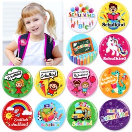 DPKOW School Decoration for Boys Girls Alles Gute Zum Schulanfang Button Badge School Child Button Badge for School Children Gift School Cone for Back to School Boys Girls, 24 Pieces