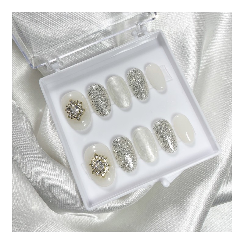 [Handmade Nail Tips] Wedding Glitter Nails - Short Ballerina /