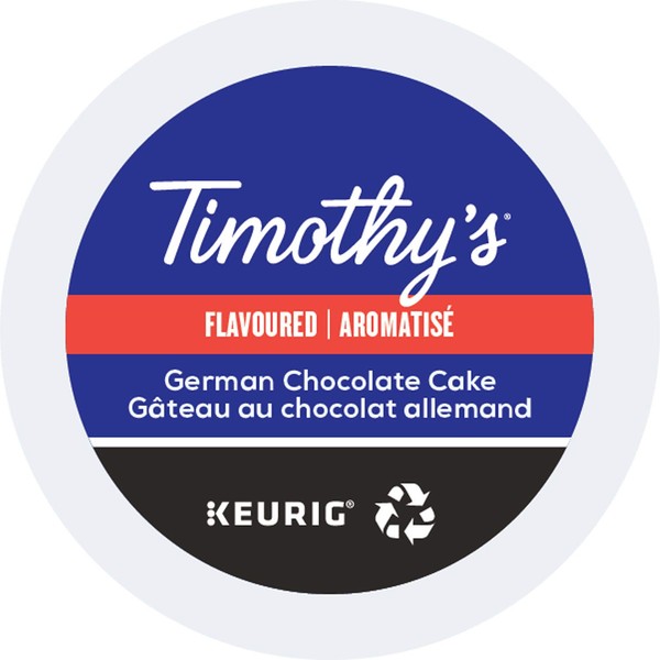 Timothy's German Chocolate Cake Coffee, Single-Serve Keurig K-Cup Pods, Flavored Medium Roast Coffee, 96 Count