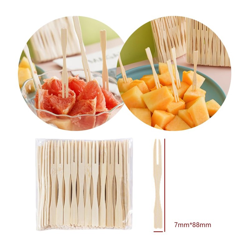LannuMet 100pcs Mini Bamboo Forks 3.5 Inch Disposable Fork Tiny
