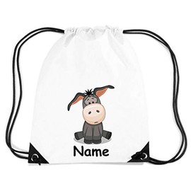 Children's Gym Bag Gym Bag Animal Motif Donkey with Name of Choice, White