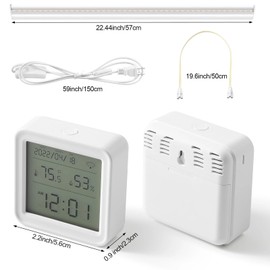 Digital Room Thermometer Indoor Hygrometer and 8 Pcs 2FT T5 Grow Lights, Remote Temperature Monitor Plants Temperature Humidity Meter LED Light Strip for Greenhouse Plant Grow Shelf Plug and Play