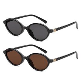 ELITERA Retro Oval Polarized Sunglasses for Womens & Men - Trendy Sunnies UV400 Protection Lightweight Vintage Round Style(Grey+BlackTea,48mm)