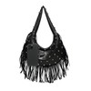 MakeMeChic Women's Studded Faux Leather Shoulder Bag Zipper Fringe Y2k