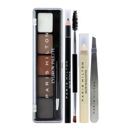 Paris Hilton Brow Collection Set - Make Up Kit Includes Eyebrow Palette, Eyebrow Pencil and Highlighter, Spoolie and Tweezer - Long-Lasting - 5 pcs