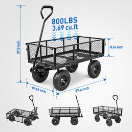 Yesker Steel Garden Carts - 800lbs Dump Wagon with All Terrain Inflatable Wheels for Yard Lawn Farms Gardening - Heavy Duty Utility Outdoor Hauling Wheelbarrow