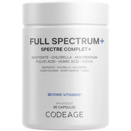 Codeage Full Spectrum+ Systemic Binder Supplement - Activated Charcoal Pills, Bentonite Clay Mineral Powder, Fulvic & Humic Acids, Molybdenum, Carbon Forms - 90 Capsules