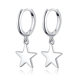 Silver Hoop Earrings For Woman, Silver Cross| Heart |Spike Star Dangle Small Hoop Hypoallergenic Earrings Stylish Design Jewelry Gifts (DS-E23110209-Star)