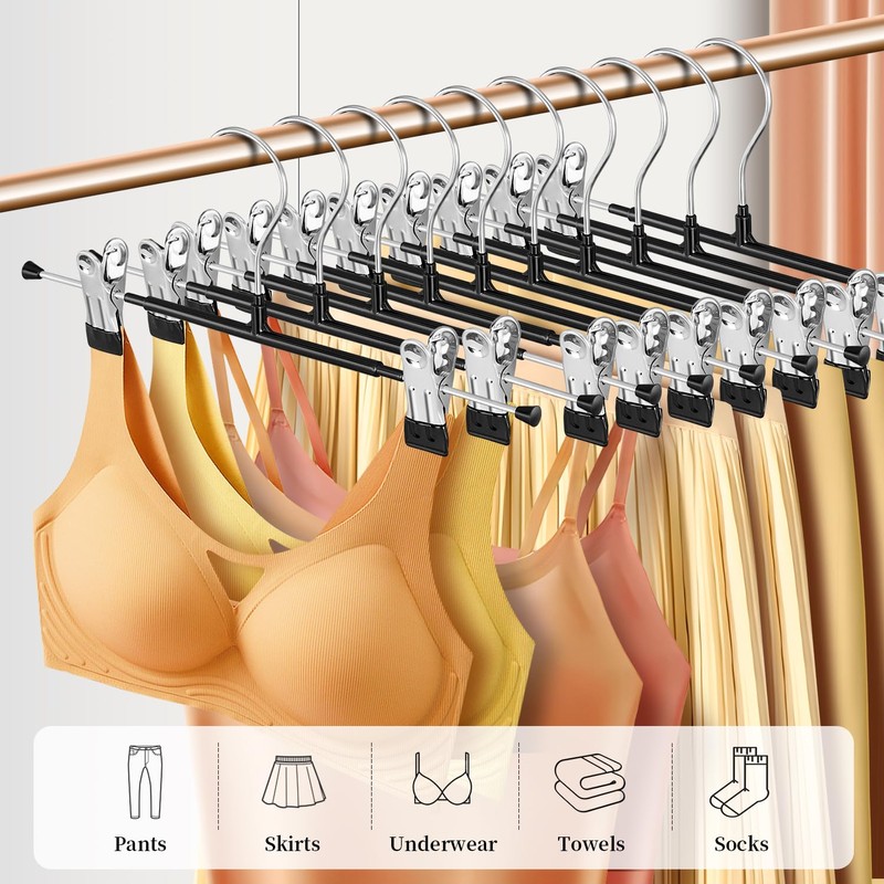 14 Inch Heavy Duty Pants Skirt Hangers with Clips, Black,
