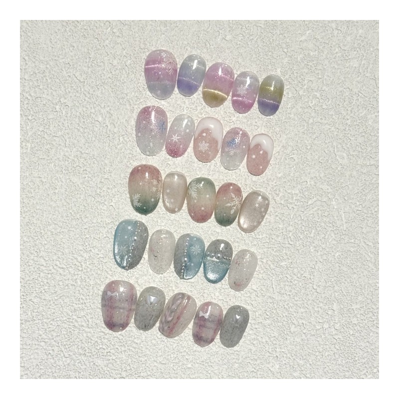 5 types of snowflake magnetic nails, knitted nails, glass beads