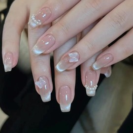 YXRXKJ Nail Tips, Medium, 24 Pieces, Nail Tips, Short, Popular, Japanese Style, Cute, Simple, Stylish, False Nails, Short, Spring & Summer, Bride Nails, Glossy, Coming of Age Ceremonies, School