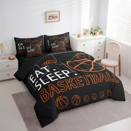 Feelyou Basketball 7 Piece Bedding Set Twin Size for Kids Boys Girls Teens Toddler Black Orange Comforter Set with Sheets Sport Game Ball Theme Bed in a Bag Basketball Pattern Bed Set