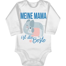 Shirtracer - Baby Bodysuit Long Sleeve Girl Boy - Meine Mama ist die Beste Elefanten, 1 White