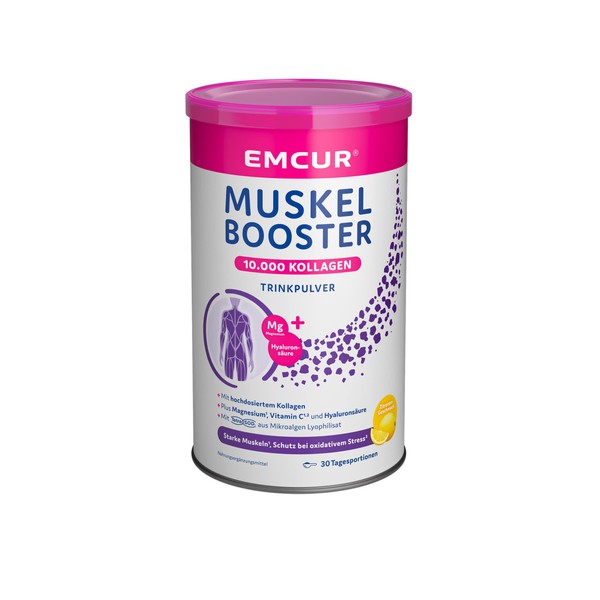 Emcur® Muscle Booster | 10,000 Collagen | Drinking Powder | Vitamin C, Magnesium and Hyaluronic Acid | for Strong Muscles | Protection from Oxidative Stress | Lemon Flavour