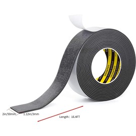 COUMENO EVA Single-Sided Adhesive Black Foam Tape, 1.77inx16.4FT, Weatherproof, Sound & Heat Insulation, DIY Cuttable