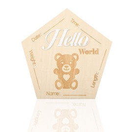 Baby Announcement Sign, 5.91 Inch Wooden Hello World Newborn Welcome Sign Baby Name Plaque for Hospital Photo Prop Nursery Room Decoration