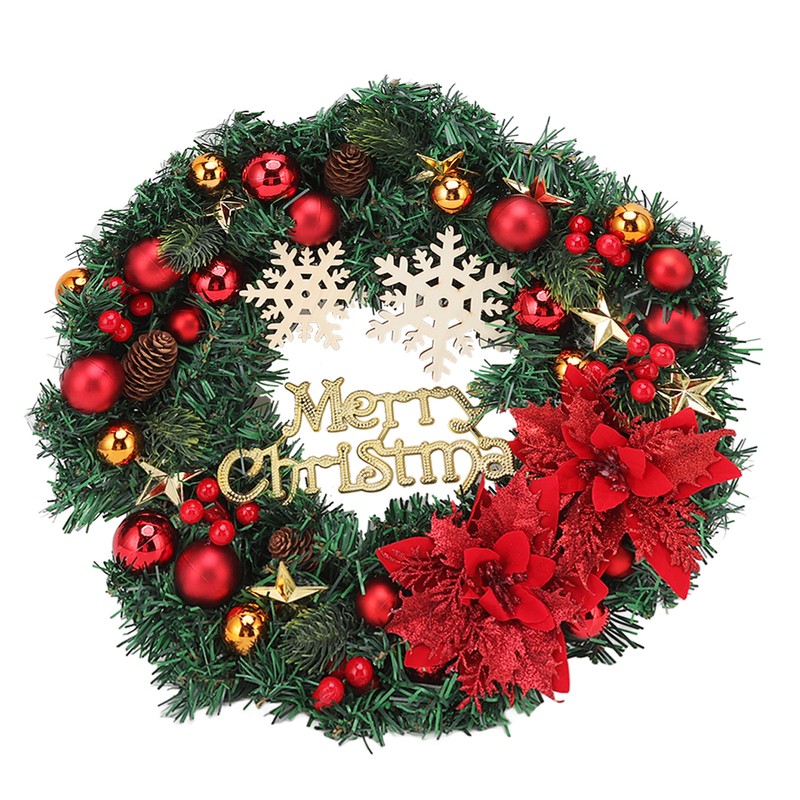 Christmas Wreath Snow Pine Cone Xmas Ball Wreath for Indoor