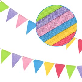 36 Flags 33 Feet Bunting Banner, Multicolor Outdoor Waterproof Triangle Flags Imitated Linen Burlap Bunting Supply for Birthday Baby Shower Wedding Garden Home Party Decorations