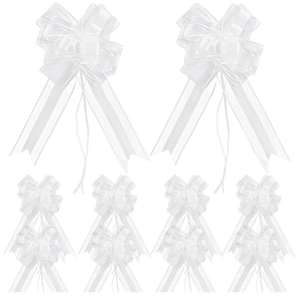 Framendino, 10 Pack Extra Large Bows 9 Inch White Pull