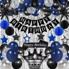 Blue and Black Birthday Decorations for Men Boys Women, 78PCS