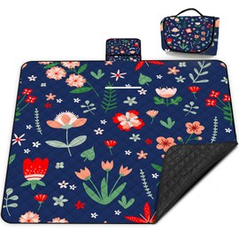 Extra Large Picnic Blanket Waterproof,80"x 80"Foldable Machine Washable Beach Blanket,Outdoor Blanket for 6-8 Adults,Suitable for Indoor Crawling,Park Beach,Camping,Hiking,Family Travel(Light Blue)