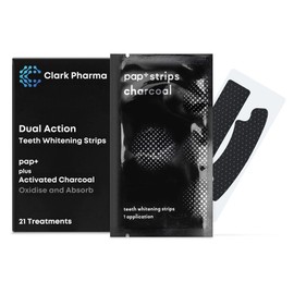 Dual Action Teeth Whitening Strips 21 Treatments | Non-Peroxide Formula (Pap+) Plus Activated Carbon | 21 Strips for Upper Teeth + 21 Strips for Lower Teeth | Sensitive Teeth Non-Irritating