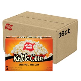 Jolly Time Kettle Corn, Festival Fun Sweet & Salty Glazed Gourmet Microwave Popcorn, 3oz Sharing Bag, 3 Bags Per Carton (3 Ounce (Pack of 36))