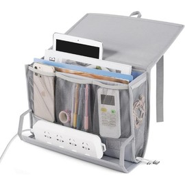 Bedside  Bedside Storage Organizer Bedside Organizer with Power Strip Holder and 2 Adjustable Straps for Home Bunk Bed College Dorm Sofa (White) - Color: Light Gray
