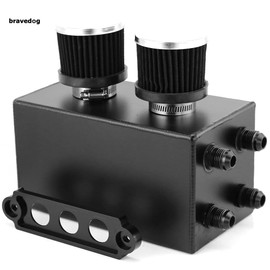 Bravedog 4x AN10 Inlet Oil Catch Can Reservoir Tank Dual Breather Filter Baffled Tank Kit Battery-size For ACRa H-D (3L-Black)
