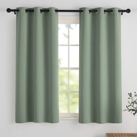 PONY DANCE Curtain Sage Green Opaque Eyelet Curtain Set of 2 Blackout Curtains Living Room Modern Blackout Curtains Short Thermal Blackout Curtains H 137 x W 90 cm