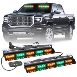 XRIDONSEN 2x 17 inch Amber Green Emergency Dash Strobe Lights for Trucks Interior Front/Rear Windshield Lights 40 LED Safety Flashing Warning Hazard w/Controller for Construction Vehicles SUV Car