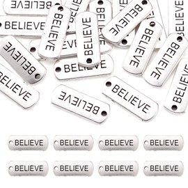 PandaHall 20pcs Charms Pendants Alloy Rectangle with Word Believe Pendants Charms Findings for Jewelry Making