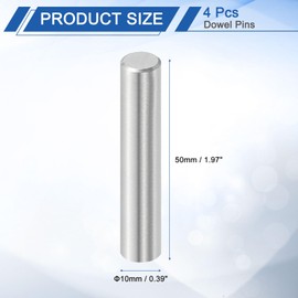 sourcing map 4 Pcs 10 mm x 50 mm Dowel Pins, 316L Stainless Steel Cylindrical Dowel Pins Shelf Support Peg Pin Rod Fasten Elements Metal Shelf Pegs Silver Tone