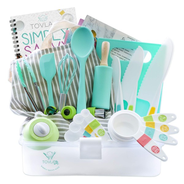 Tovla Jr. Kids Cooking and Baking Gift Set with Storage Case - Complete Cooking Supplies for the Junior Chef - Kids Baking Set for Girls & Boys - Real Accessories & Utensils for the Curious Child
