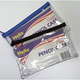 HELIX CLEAR EXAM PENCIL CASE ASSORTED COLOURED ZIPS TRANSPARENT 203 x 127mm BLACK