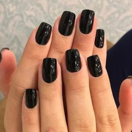 Nymora Pack of 24 Press On Nails, Short Square, Black - Salon Quality Soft Gel Nails for Sticking, Natural Feel & 1-3 Weeks Hold