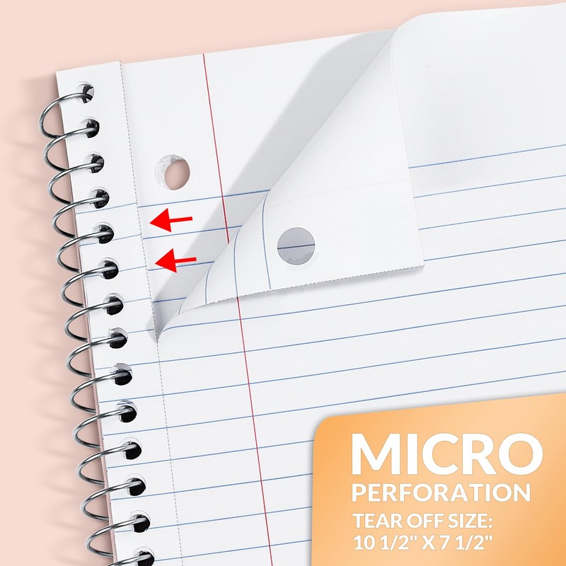 SUNEE Spiral Notebooks, 1-Subject, 5 Pack, College Ruled Paper, 8"