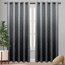 DWCN Ombre Blackout Curtains for Bedroom - Damask Patterned Thermal Insulated Energy Saving Grommet Curtains for Living Room, Set of 2 Gradient Window Curtain Panels, 60 x 84 Inch Length, Black