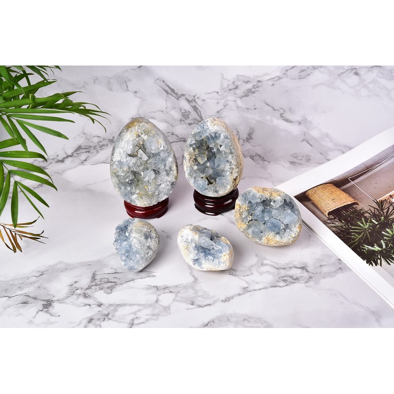 AMOYSTONE Decorative Easter Eggs Small 2" Natural Blue Celestite Egg