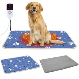 Dog Heating Pad 34"*21" for Outdoor Cat, Heated Dog Bed with Adjustable Temperature & Timer, Indoor Warming Waterproof Pet Heating Pad Mat with Chew Resistant Cord, Replacement Cover for Puppy Kitten