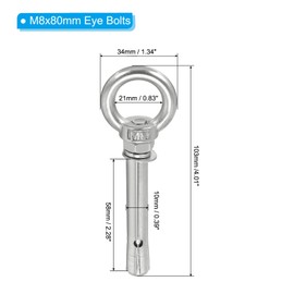 PATIKIL Expansion Eye Bolt M8x80mm, 4 Pack 304 Stainless Steel Shoulder Anchors Eyebolt Screw with Eye Ring for Concrete Brick Walls Canopy Engineering Rigging Silver