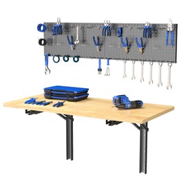 Wall Mount Folding Workbench with Pegboard Kit, Size: 47.25x22.75