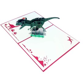iGifts And Cards Awesome Christmas Dinosaur 3D Pop Up Greeting Card - Season Greetings, Fun, Jolly, Unique, Special, Large, Hat, T-rex, Funny