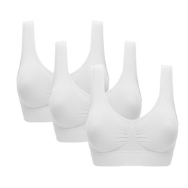 Vermilion Bird Women's 3 Pack Seamless Comfortable Sports Bra with Removable Pads White L