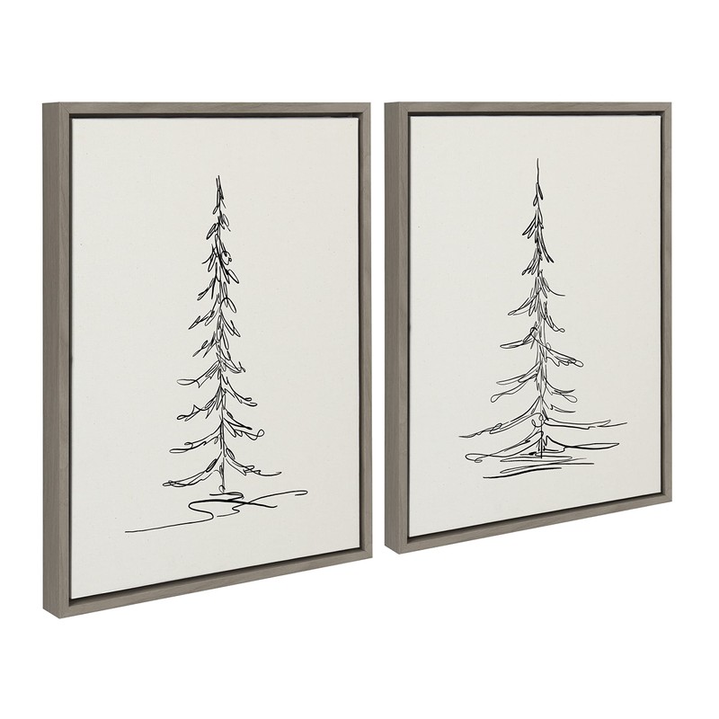 Kate and Laurel Sylvie Minimalist Evergreen Trees Sketch Framed Canvas