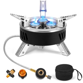 Camping Gas Stove, Portable Camping Stove Outdoor, 11000W Windproof Backpacking Gas Stove with Piezo Ignition, Foldable Camping Gas Burner for BBQ, Hiking, Camping, Trekking, Fishing, Picnic(Black)