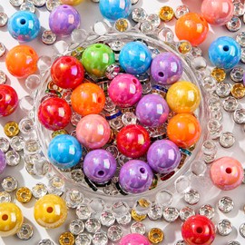 CYEENUT - abalorio acrílicas de 16 mm y 200 abalorio espaciadoras, 50 abalorio facetadas de acrílico de color AB brillante, abalorio facetadas para hacer pulseras de abalorios para bolígrafo y cadena